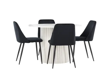 Härön Spisegruppe 110 cm rund med 4 Night stoler - Hvit/Svart - Møbler - Bord - Spisegrupper