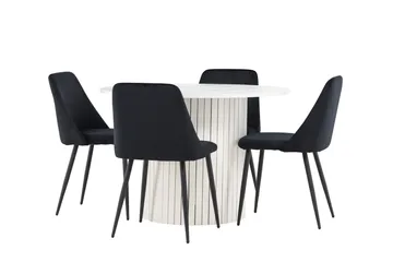 Härön Spisegruppe 110 cm rund med 4 Night stoler - Hvit/Svart - Møbler - Bord - Spisegrupper