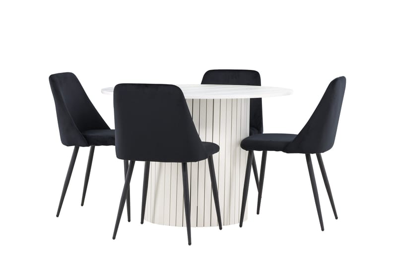 Härön Spisegruppe 110 cm rund med 4 Night stoler - Hvit/Svart - Møbler - Bord - Spisegrupper
