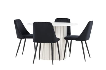Härön Spisegruppe 110 cm rund med 4 Night stoler - Hvit/Svart - Møbler - Bord - Spisegrupper