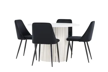 Härön Spisegruppe 110 cm rund med 4 Night stoler - Hvit/Svart - Møbler - Bord - Spisegrupper