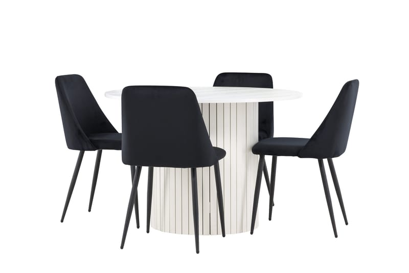 Härön Spisegruppe 110 cm rund med 4 Night stoler - Hvit/Svart - Møbler - Bord - Spisegrupper