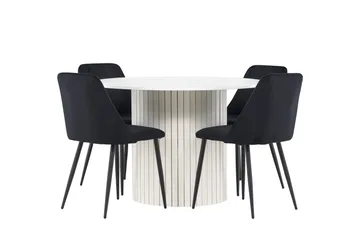 Härön Spisegruppe 110 cm rund med 4 Night stoler - Hvit/Svart - Møbler - Bord - Spisegrupper