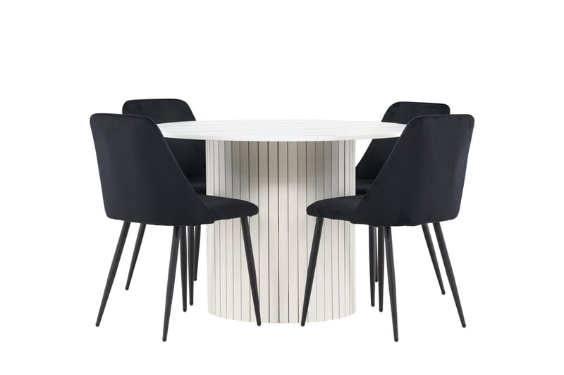Härön Spisegruppe 110 cm rund med 4 Night stoler - Hvit/Svart - Møbler - Bord - Spisegrupper