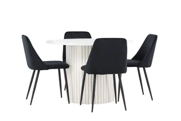 Härön Spisegruppe 110 cm rund med 4 Night stoler - Hvit/Svart - Møbler - Bord - Spisegrupper