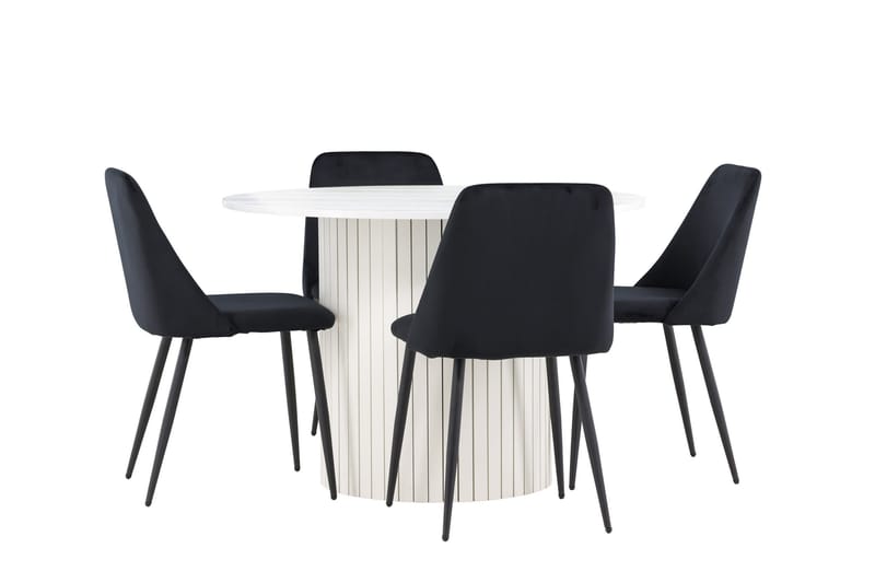 Härön Spisegruppe 110 cm rund med 4 Night stoler - Hvit/Svart - Møbler - Bord - Spisegrupper
