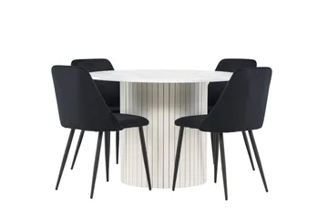 Härön Spisegruppe 110 cm rund med 4 Night stoler - Hvit/Svart - Møbler - Bord - Spisegrupper