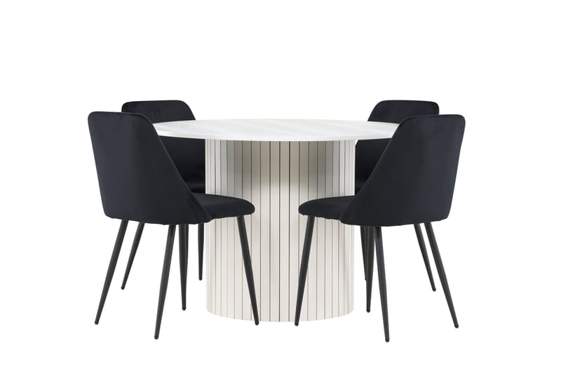 Härön Spisegruppe 110 cm rund med 4 Night stoler - Hvit/Svart - Møbler - Bord - Spisegrupper