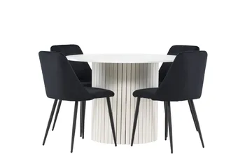 Härön Spisegruppe 110 cm rund med 4 Night stoler - Hvit/Svart - Møbler - Bord - Spisegrupper