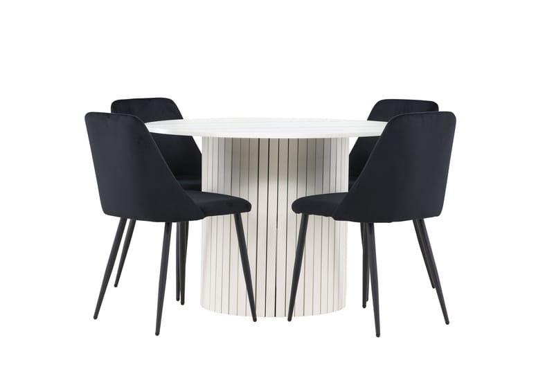 Härön Spisegruppe 110 cm rund med 4 Night stoler - Hvit/Svart - Møbler - Bord - Spisegrupper