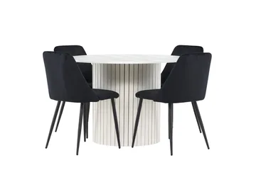 Härön Spisegruppe 110 cm rund med 4 Night stoler - Hvit/Svart - Møbler - Bord - Spisegrupper
