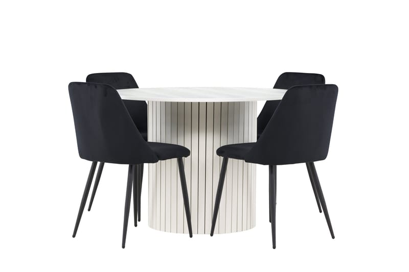 Härön Spisegruppe 110 cm rund med 4 Night stoler - Hvit/Svart - Møbler - Bord - Spisegrupper