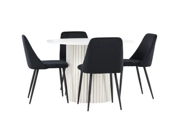 Härön Spisegruppe 110 cm rund med 4 Night stoler - Hvit/Svart - Møbler - Bord - Spisegrupper