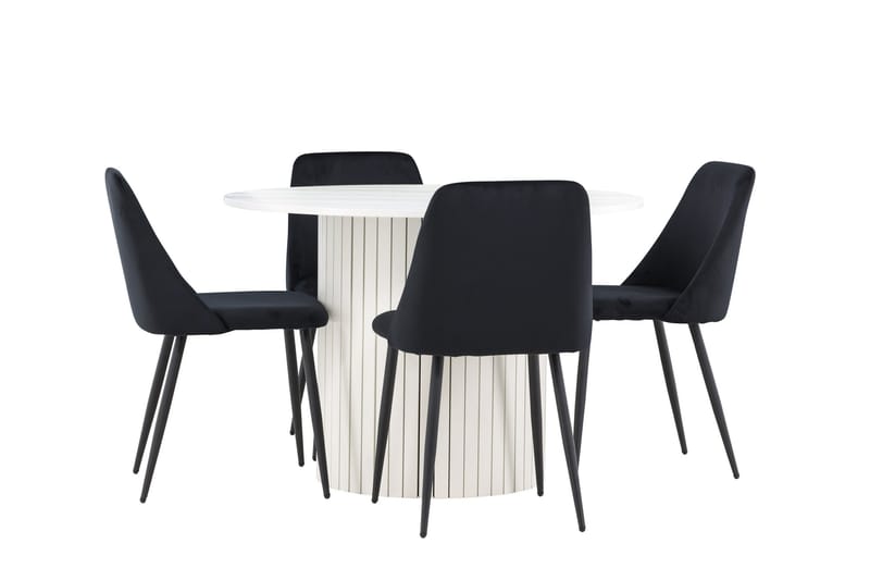 Härön Spisegruppe 110 cm rund med 4 Night stoler - Hvit/Svart - Møbler - Bord - Spisegrupper