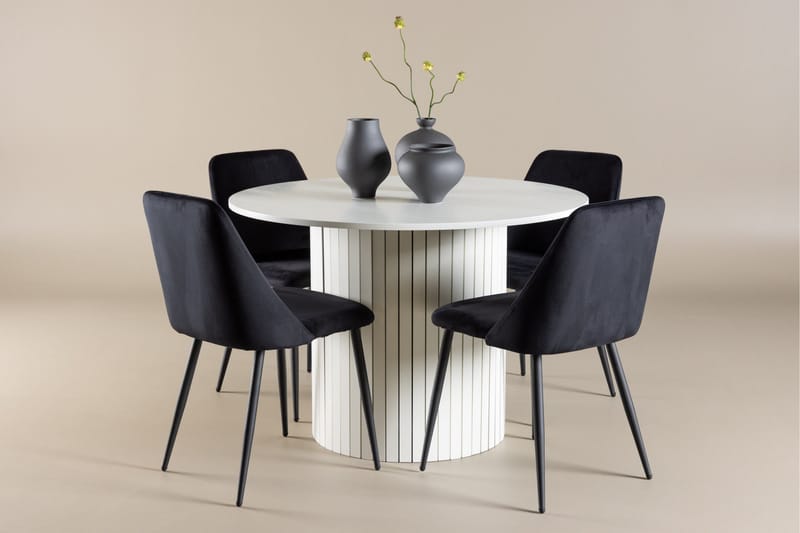 Härön Spisegruppe 110 cm rund med 4 Night stoler - Hvit/Svart - Møbler - Bord - Spisegrupper