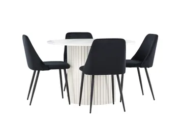 Härön Spisegruppe 110 cm rund med 4 Night stoler - Hvit/Svart - Møbler - Bord - Spisegrupper