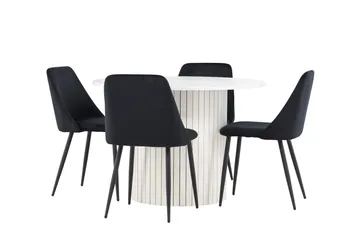 Härön Spisegruppe 110 cm rund med 4 Night stoler - Hvit/Svart - Møbler - Bord - Spisegrupper