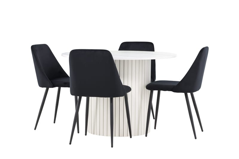 Härön Spisegruppe 110 cm rund med 4 Night stoler - Hvit/Svart - Møbler - Bord - Spisegrupper