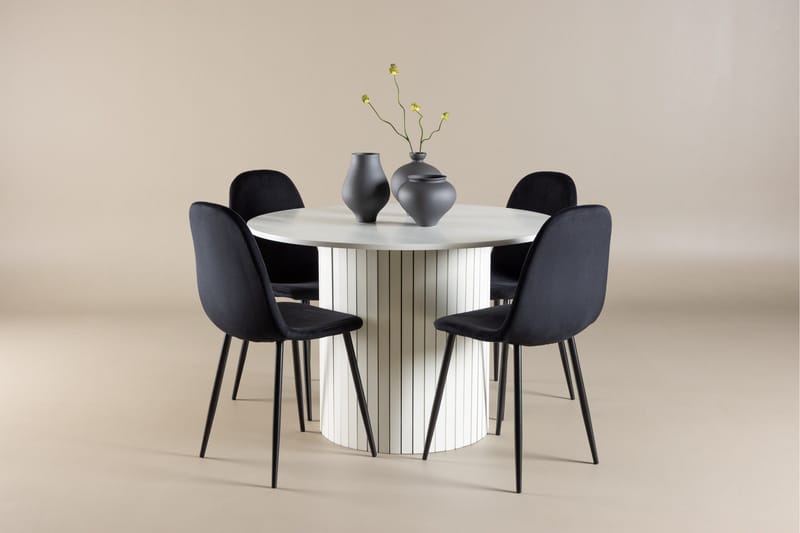 Härön Spisegruppe 110 cm Rund med 4 Polar stoler - Hvid/Sort - Møbler - Bord - Spisegrupper