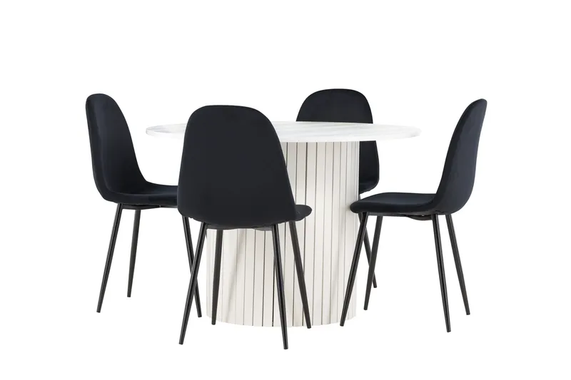 Härön Spisegruppe 110 cm Rund med 4 Polar stoler - Hvid/Sort - Møbler - Bord - Spisegrupper
