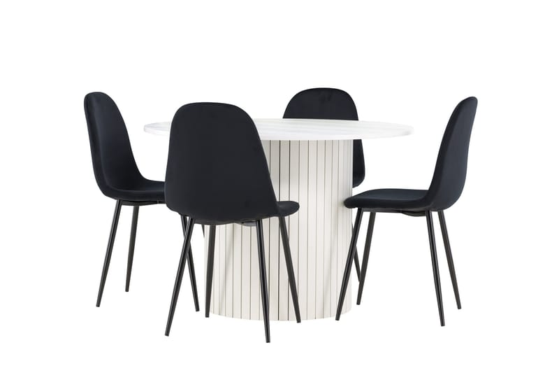 Härön Spisegruppe 110 cm Rund med 4 Polar stoler - Hvid/Sort - Møbler - Bord - Spisegrupper