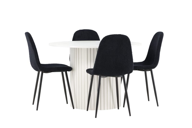 Härön Spisegruppe 110 cm Rund med 4 Polar stoler - Hvid/Sort - Møbler - Bord - Spisegrupper