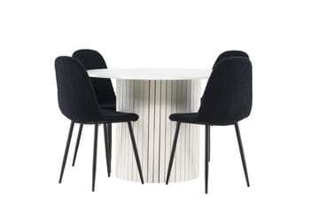 Härön Spisegruppe 110 cm Rund med 4 Polar stoler - Hvid/Sort - Møbler - Bord - Spisegrupper