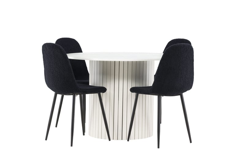 Härön Spisegruppe 110 cm Rund med 4 Polar stoler - Hvid/Sort - Møbler - Bord - Spisegrupper