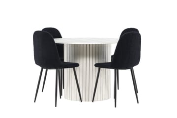 Härön Spisegruppe 110 cm Rund med 4 Polar stoler - Hvid/Sort - Møbler - Bord - Spisegrupper