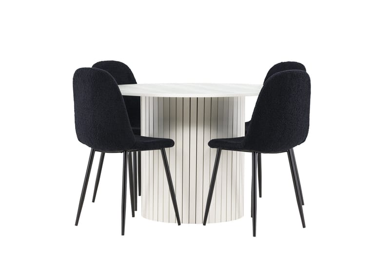 Härön Spisegruppe 110 cm Rund med 4 Polar stoler - Hvid/Sort - Møbler - Bord - Spisegrupper
