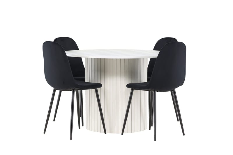 Härön Spisegruppe 110 cm Rund med 4 Polar stoler, Hvid/Sort