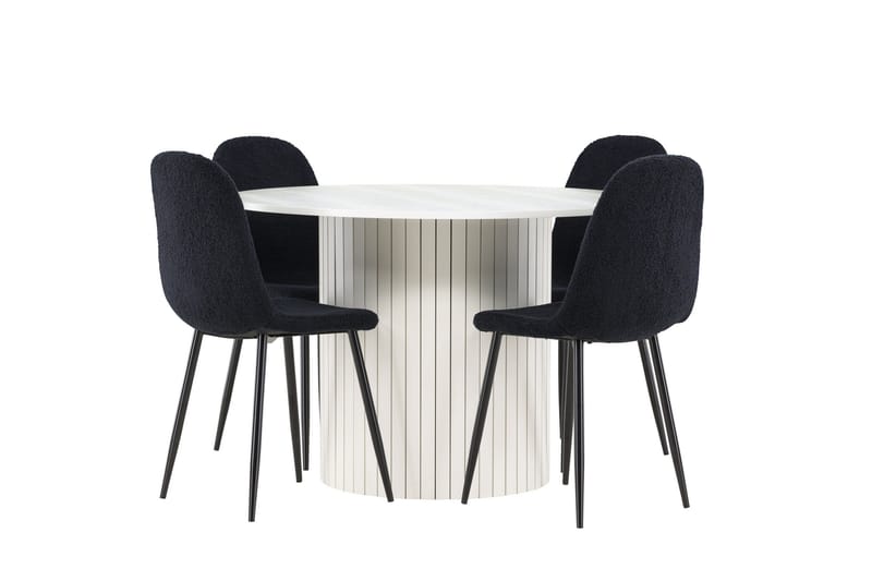 Härön Spisegruppe 110 cm Rund med 4 Polar stoler - Hvid/Sort - Møbler - Bord - Spisegrupper