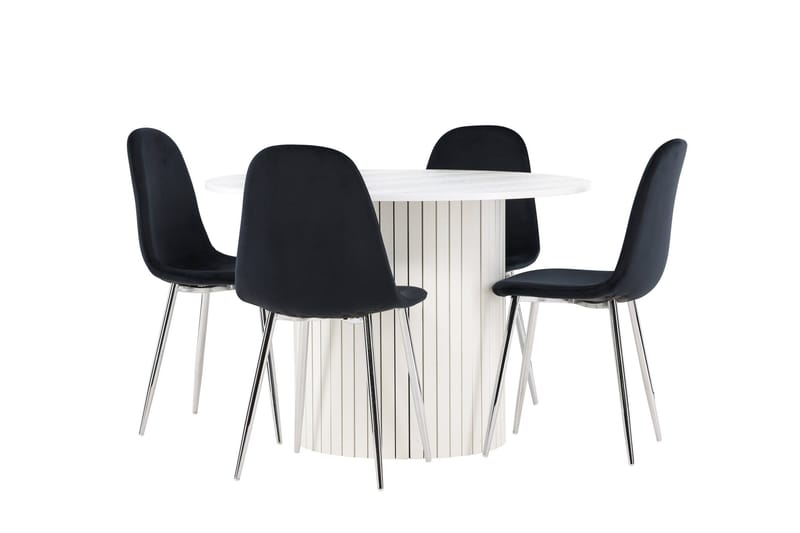 Härön Spisegruppe 110 cm Rund med 4 Polar stoler - Hvid/Sort - Møbler - Bord - Spisegrupper