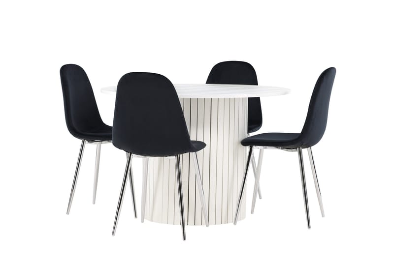 Härön Spisegruppe 110 cm Rund med 4 Polar stoler - Hvid/Sort - Møbler - Bord - Spisegrupper