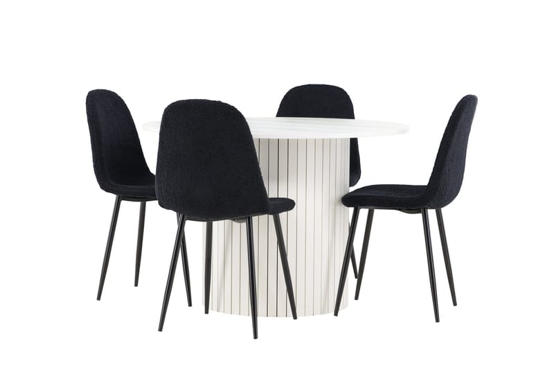 Härön Spisegruppe 110 cm Rund med 4 Polar stoler - Hvid/Sort - Møbler - Bord - Spisegrupper