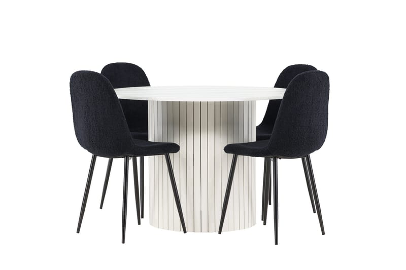 Härön Spisegruppe 110 cm Rund med 4 Polar stoler - Hvid/Sort - Møbler - Bord - Spisegrupper