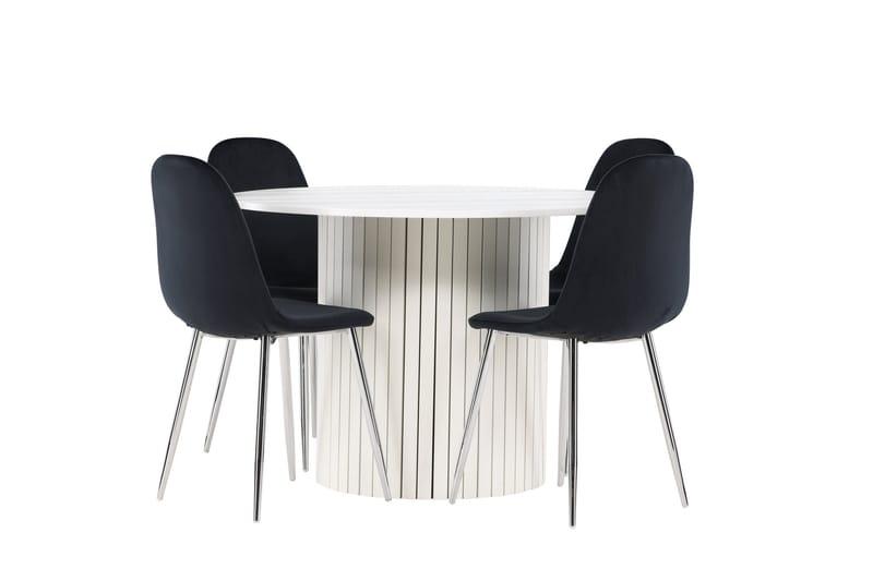 Härön Spisegruppe 110 cm Rund med 4 Polar stoler - Hvid/Sort - Møbler - Bord - Spisegrupper