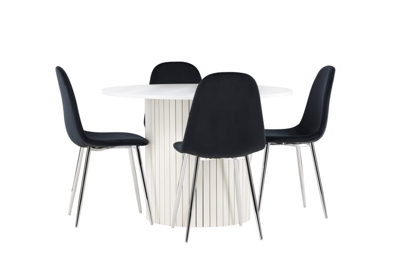 Härön Spisegruppe 110 cm Rund med 4 Polar stoler - Hvid/Sort - Møbler - Bord - Spisegrupper