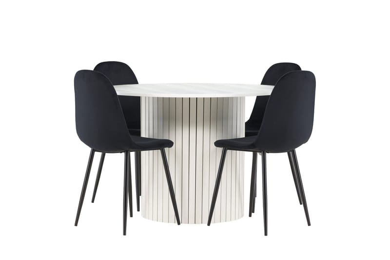Härön Spisegruppe 110 cm Rund med 4 Polar stoler - Hvid/Sort - Møbler - Bord - Spisegrupper