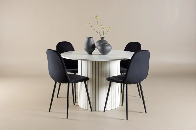 Härön Spisegruppe 110 cm Rund med 4 Polar stoler - Hvid/Sort - Møbler - Bord - Spisegrupper