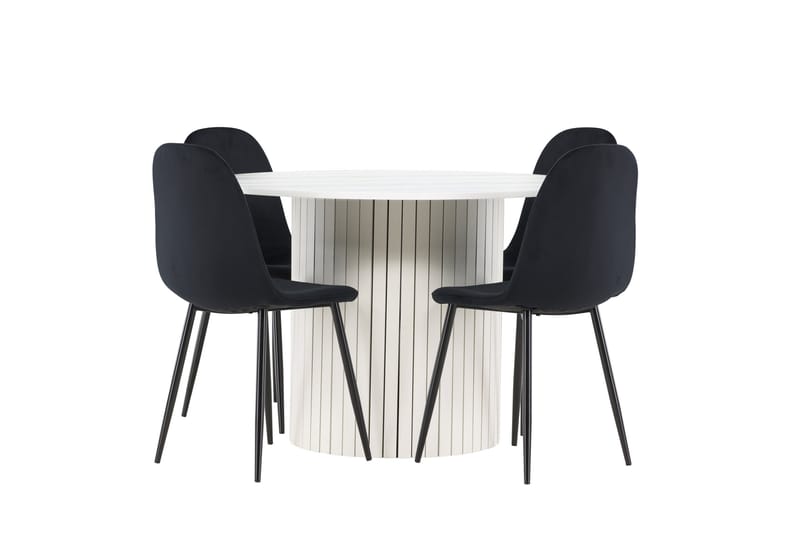 Härön Spisegruppe 110 cm Rund med 4 Polar stoler - Hvid/Sort - Møbler - Bord - Spisegrupper