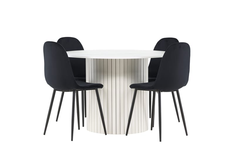Härön Spisegruppe 110 cm Rund med 4 Polar stoler - Hvid/Sort - Møbler - Bord - Spisegrupper