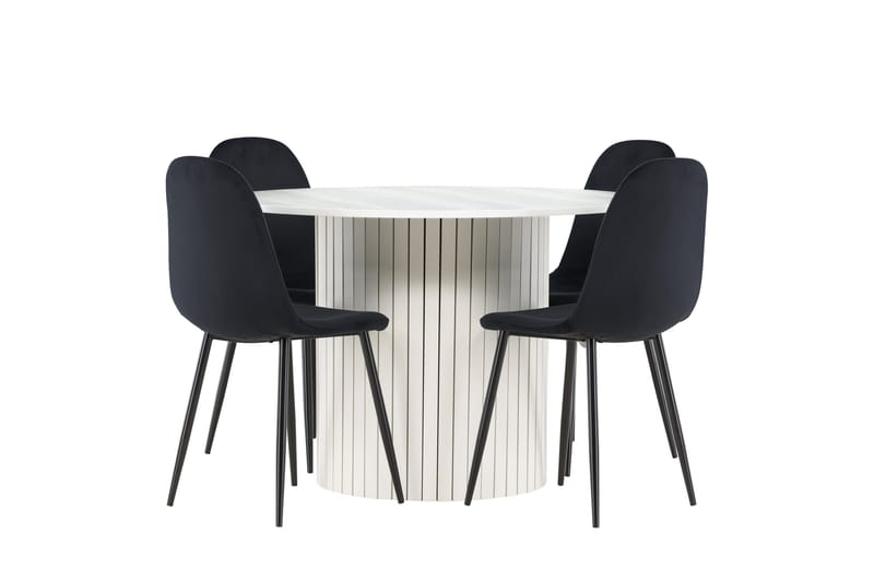 Härön Spisegruppe 110 cm Rund med 4 Polar stoler - Hvid/Sort - Møbler - Bord - Spisegrupper