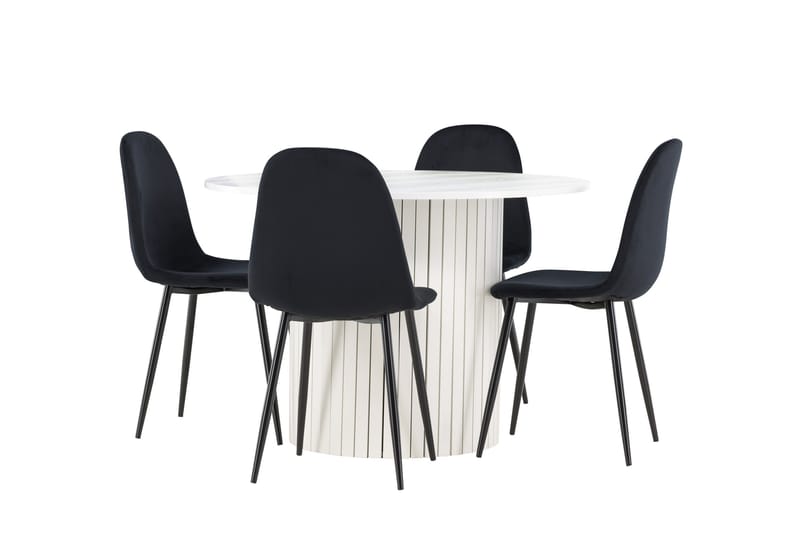 Härön Spisegruppe 110 cm Rund med 4 Polar stoler - Hvid/Sort - Møbler - Bord - Spisegrupper