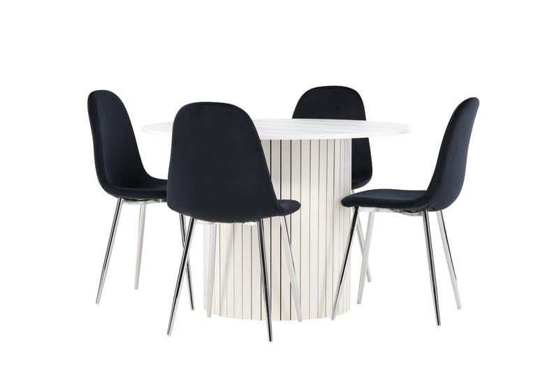 Härön Spisegruppe 110 cm Rund med 4 Polar stoler - Hvid/Sort - Møbler - Bord - Spisegrupper