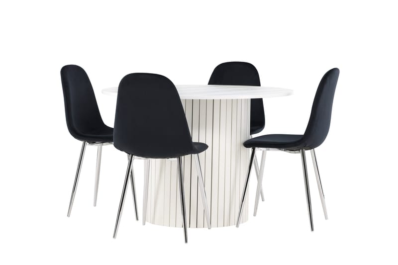 Härön Spisegruppe 110 cm Rund med 4 Polar stoler - Hvid/Sort - Møbler - Bord - Spisegrupper