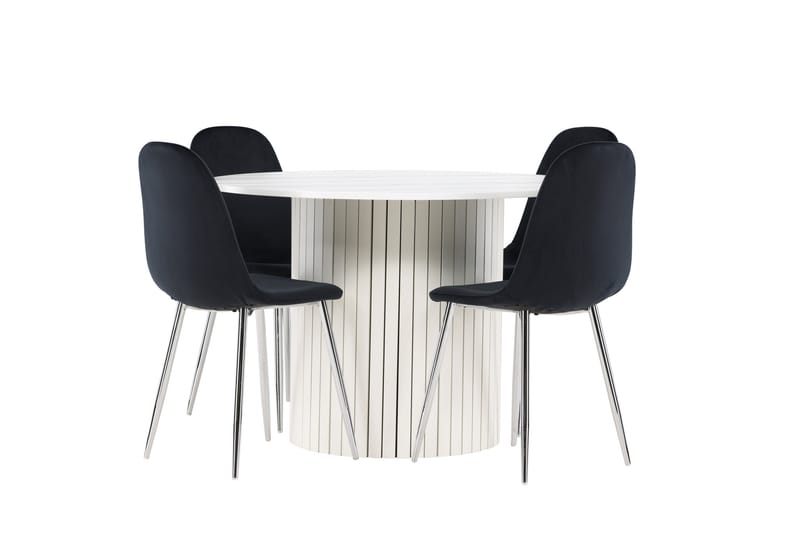 Härön Spisegruppe 110 cm Rund med 4 Polar stoler - Hvid/Sort - Møbler - Bord - Spisegrupper