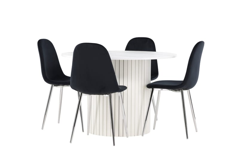 Härön Spisegruppe 110 cm Rund med 4 Polar stoler - Hvid/Sort - Møbler - Bord - Spisegrupper