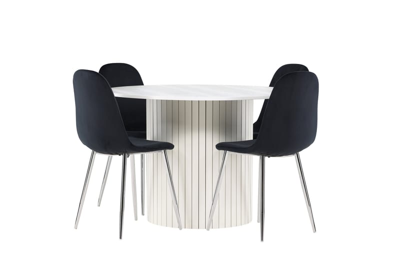 Härön Spisegruppe 110 cm Rund med 4 Polar stoler - Hvid/Sort - Møbler - Bord - Spisegrupper