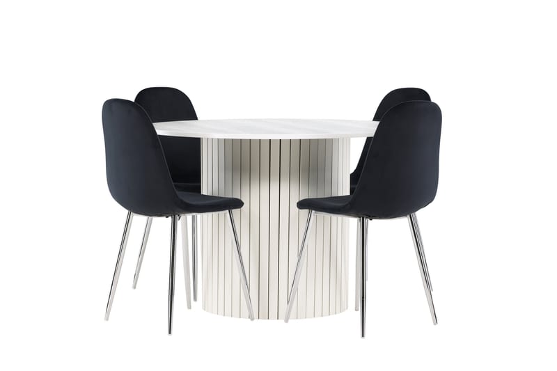 Härön Spisegruppe 110 cm Rund med 4 Polar stoler - Hvid/Sort - Møbler - Bord - Spisegrupper